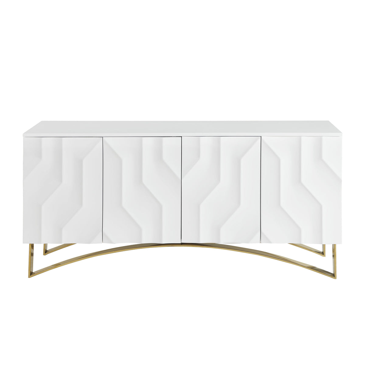 Bianca White Lacquer Console — Carved Push-to-Open Door
