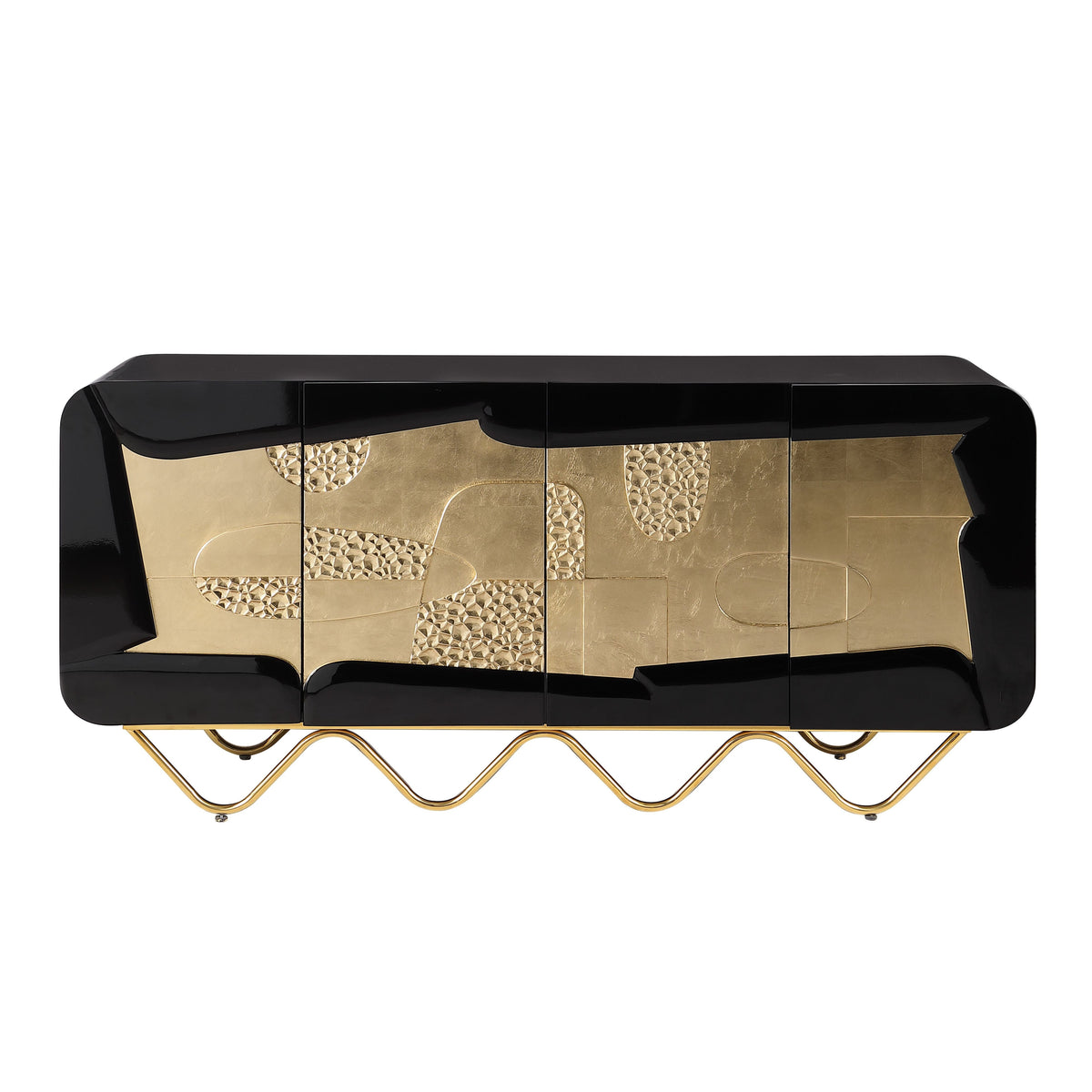 Adora Black Lacquer Console and Mirror Set — Gold Leaf Accents
