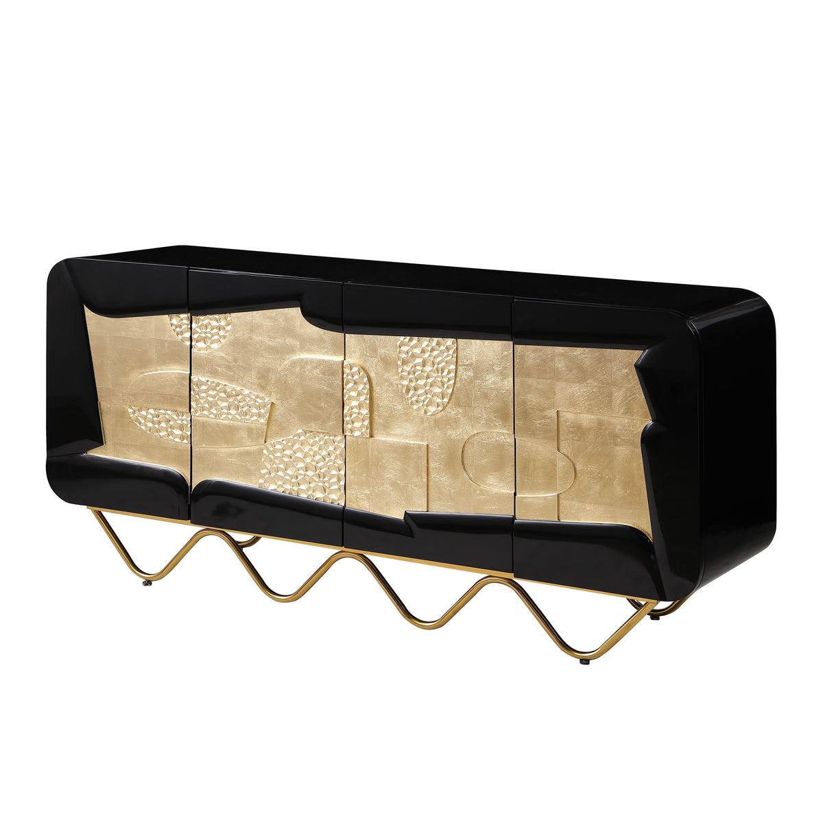 Adora Black Lacquer Console and Mirror Set — Gold Leaf Accents