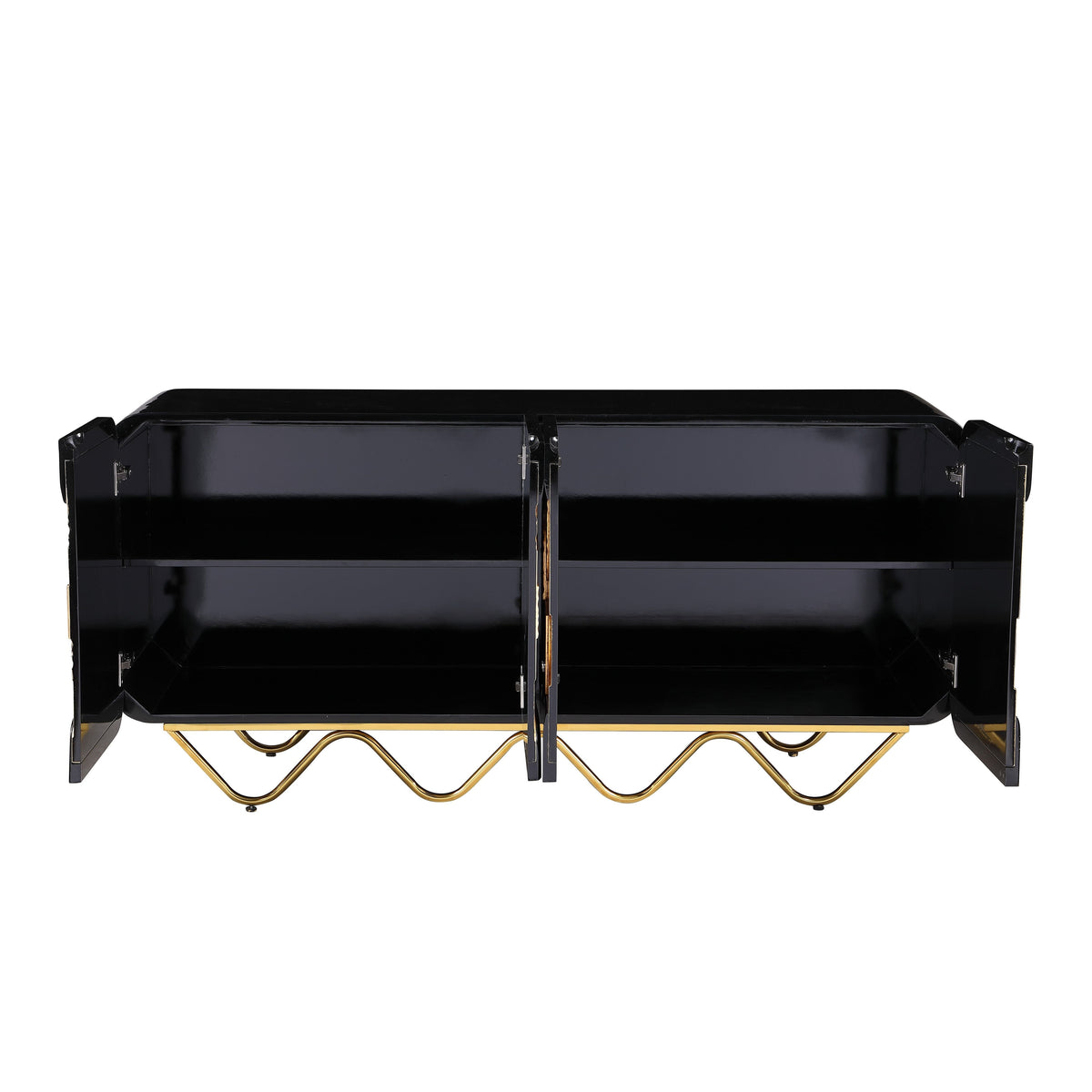 Adora Black Lacquer Console and Mirror Set — Gold Leaf Accents