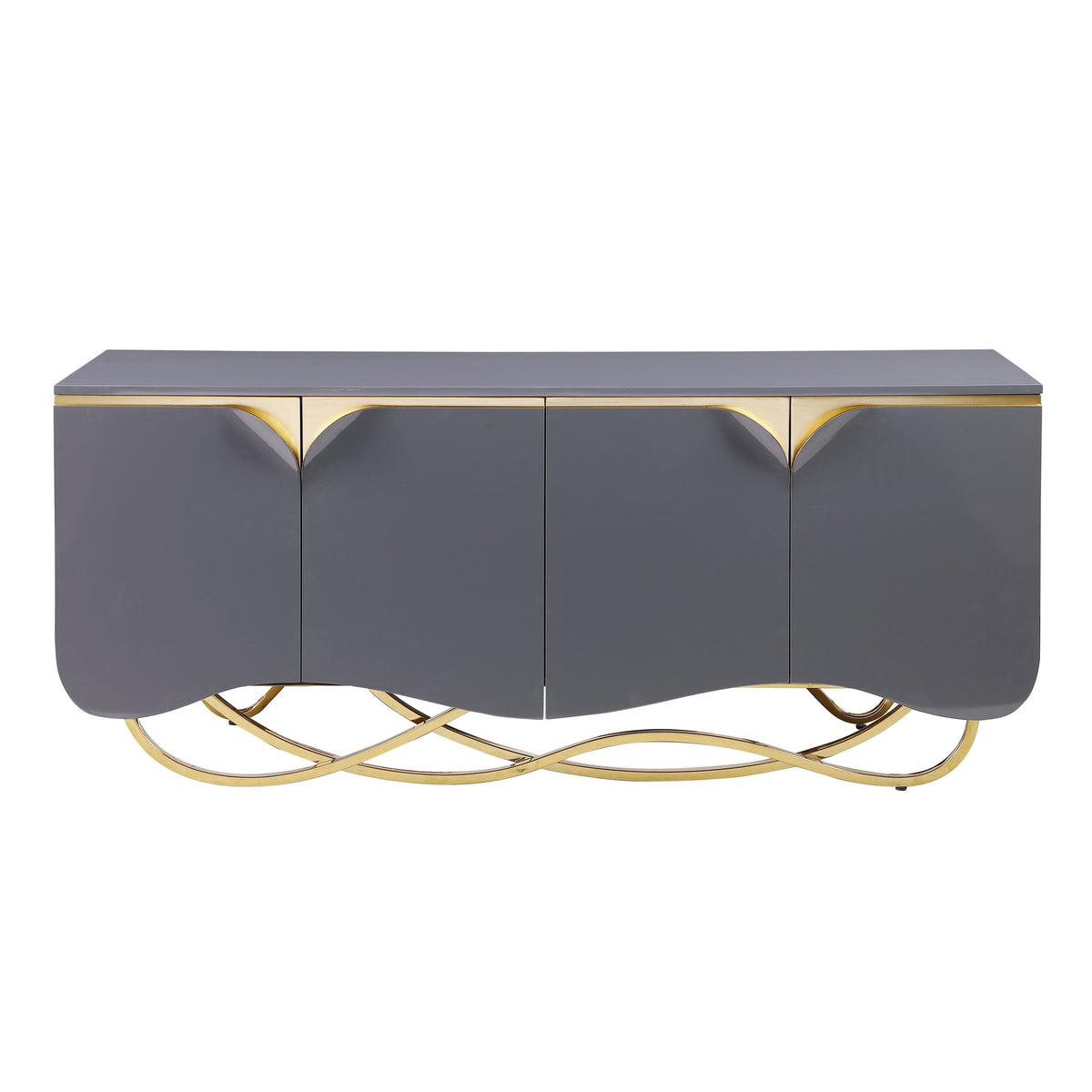 Brivo Grey Lacquer Console and Mirror Set — Gold Accents