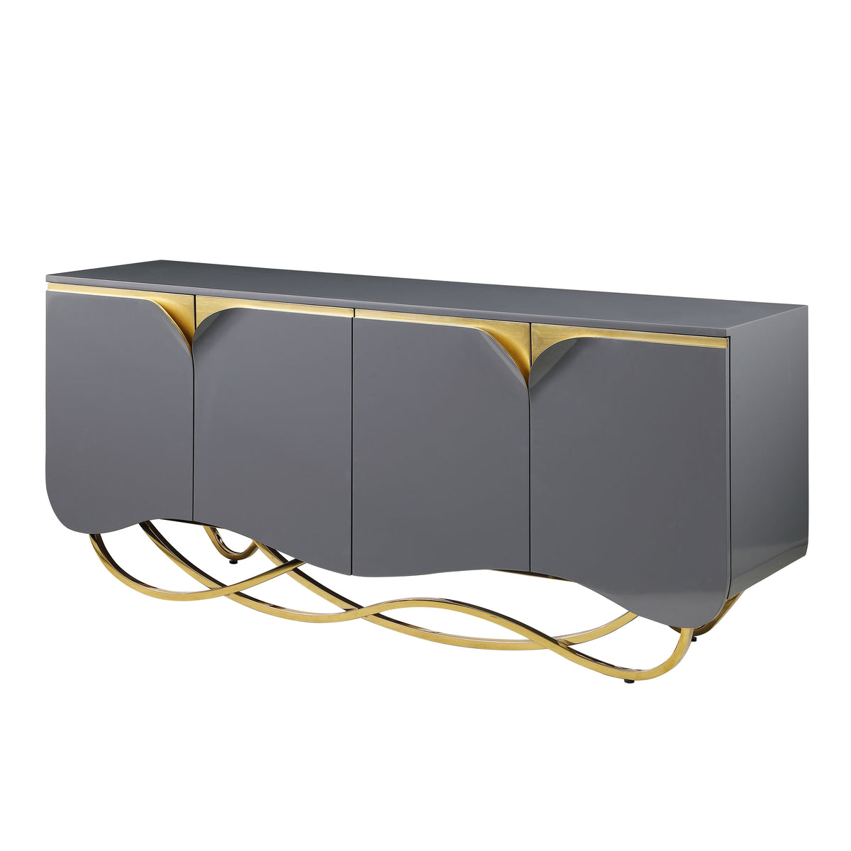 Brivo Grey Lacquer Console and Mirror Set — Gold Accents