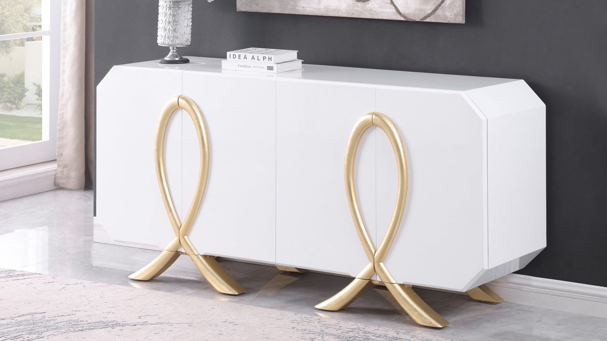 Aster White Lacquer Console and Mirror Set — Gold Leaf Detail