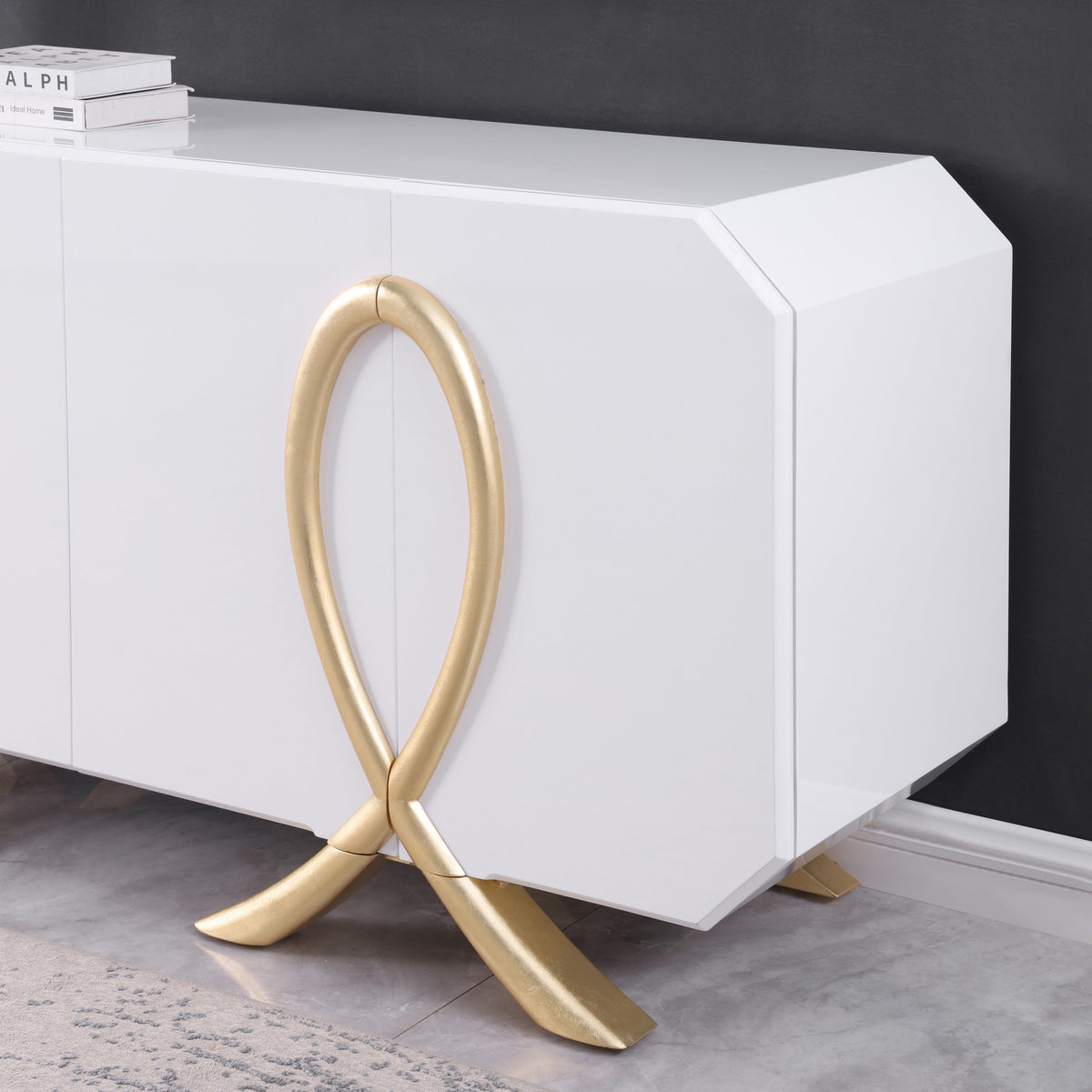 Aster White Lacquer Console and Mirror Set — Gold Leaf Detail