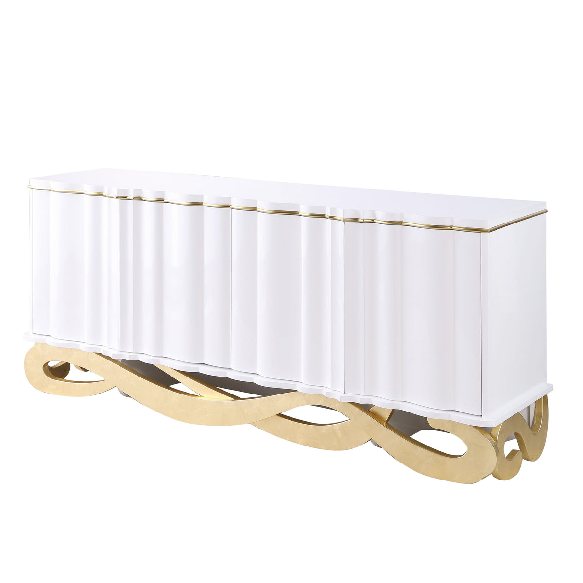 Isadora White Lacquer Console and Mirror Set — Carved Wave Door