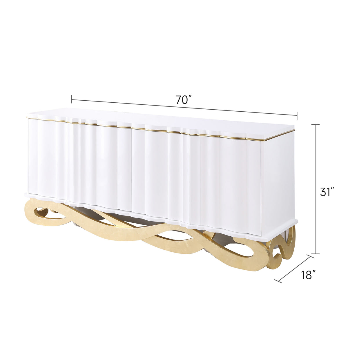 Isadora White Lacquer Console and Mirror Set — Carved Wave Door