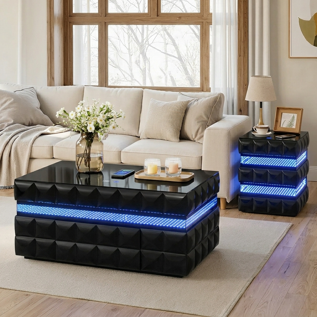 Alix Smart Coffee & End Table Set — 3D LED Lighting