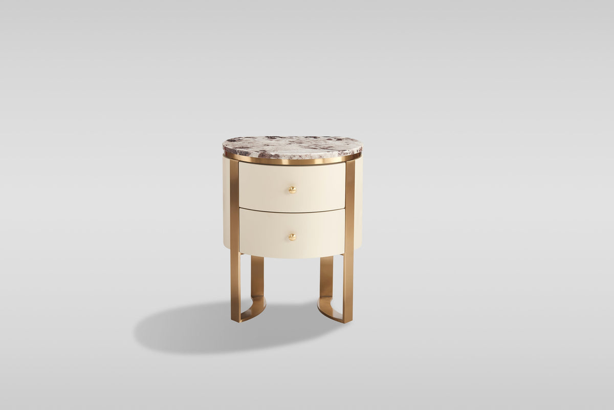 Corvina Cream Dresser, Mirror and Nightstand — Brushed Gold Accents