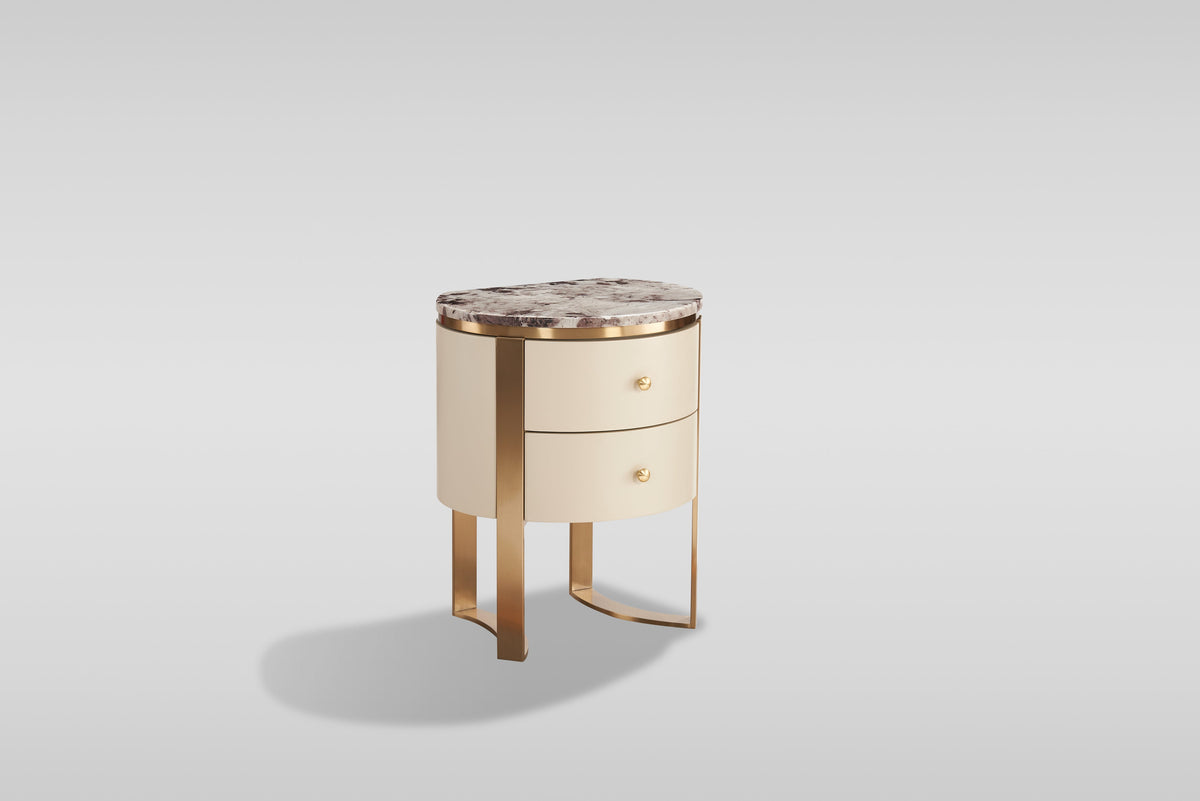 Corvina Cream Dresser, Mirror and Nightstand — Brushed Gold Accents