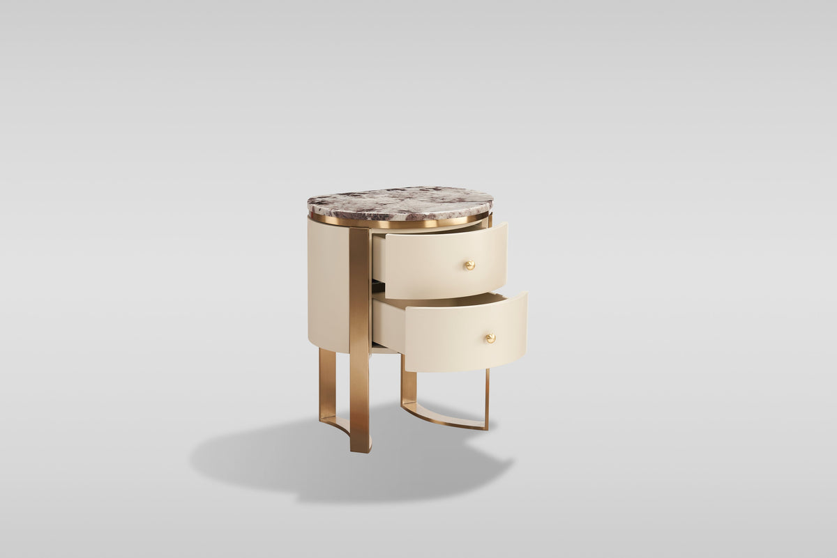 Corvina Cream Dresser, Mirror and Nightstand — Brushed Gold Accents