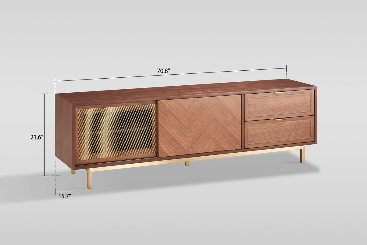 Milana Walnut & Gold TV Console — Sliding Doors
