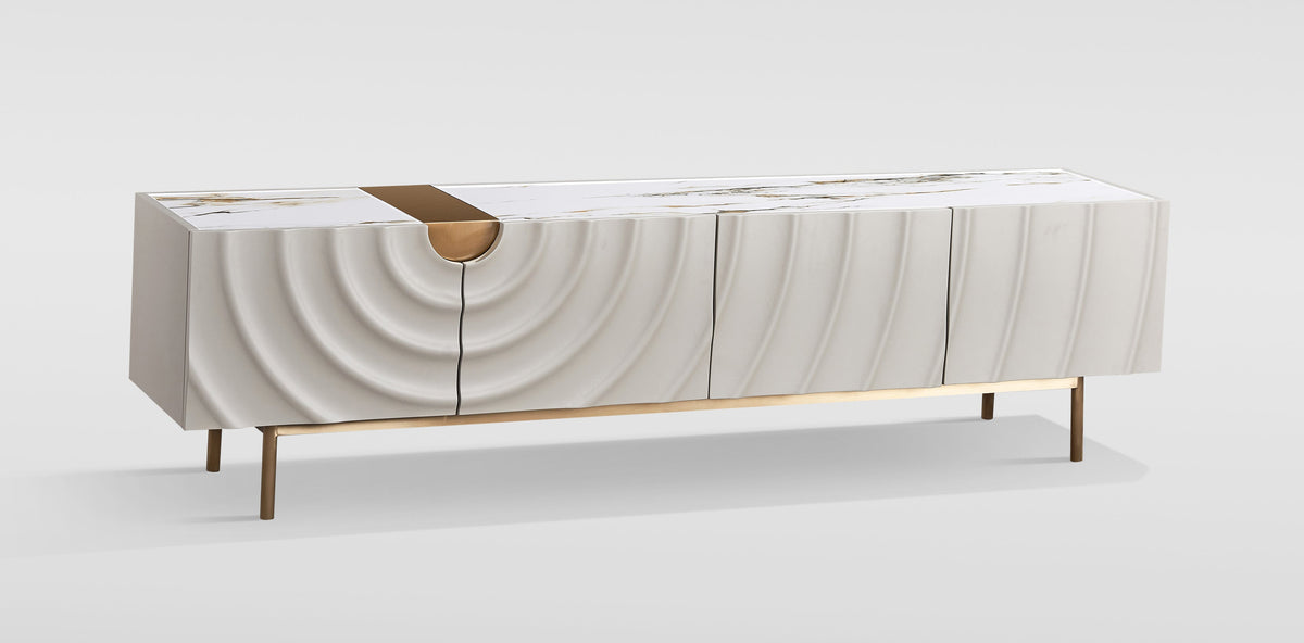 Onda Cream White TV Console — Sintered Stone Top