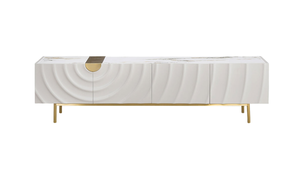 Onda Cream White TV Console — Sintered Stone Top