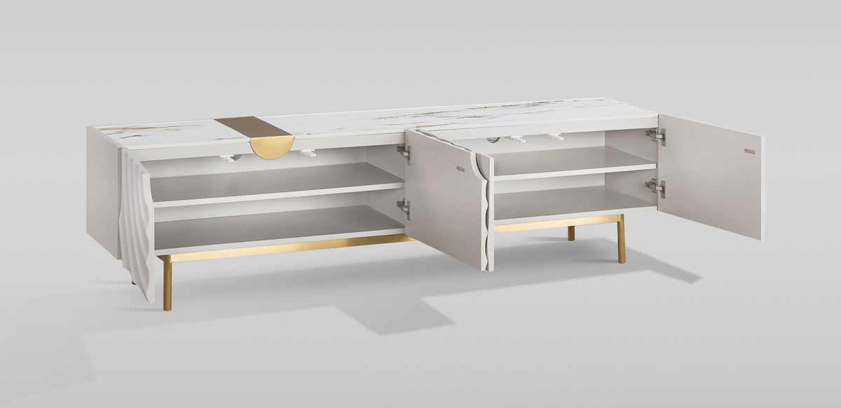 Onda Cream White TV Console — Sintered Stone Top