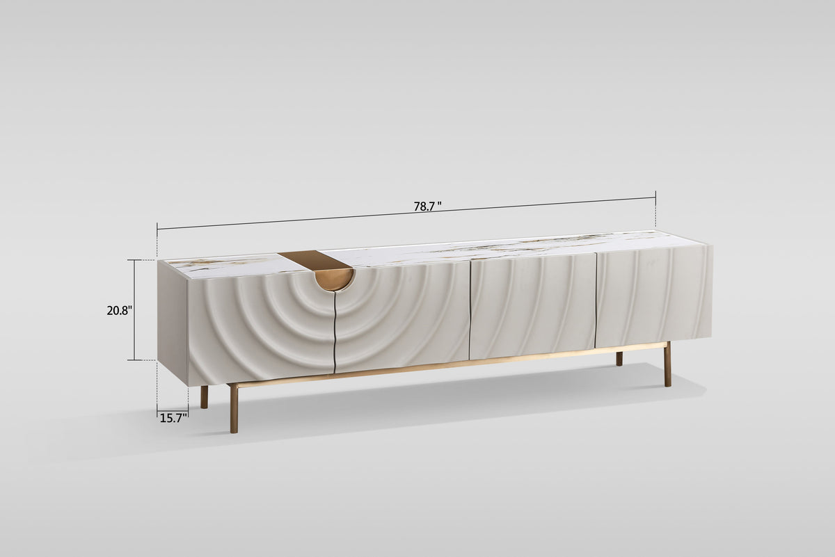 Onda Cream White TV Console — Sintered Stone Top