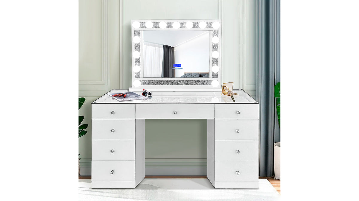 Biri White Vanity Set — LED Lighting & Bluetooth Speaker
