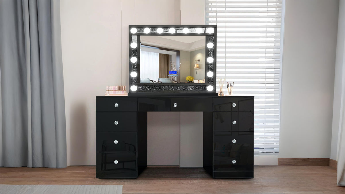 Ella Black Vanity Set — LED Lighting & Bluetooth Speaker