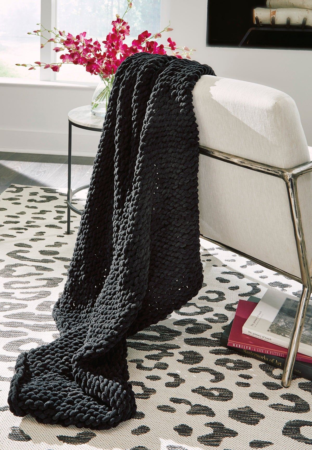 Chaddon Hand-Knitted Chenille Throw Blanket, 2 Colors