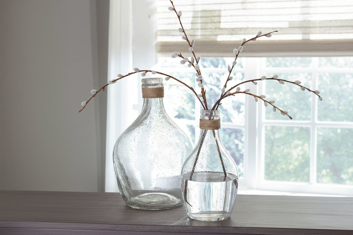 Marcin Clear Seeded Glass Vase Set of 2