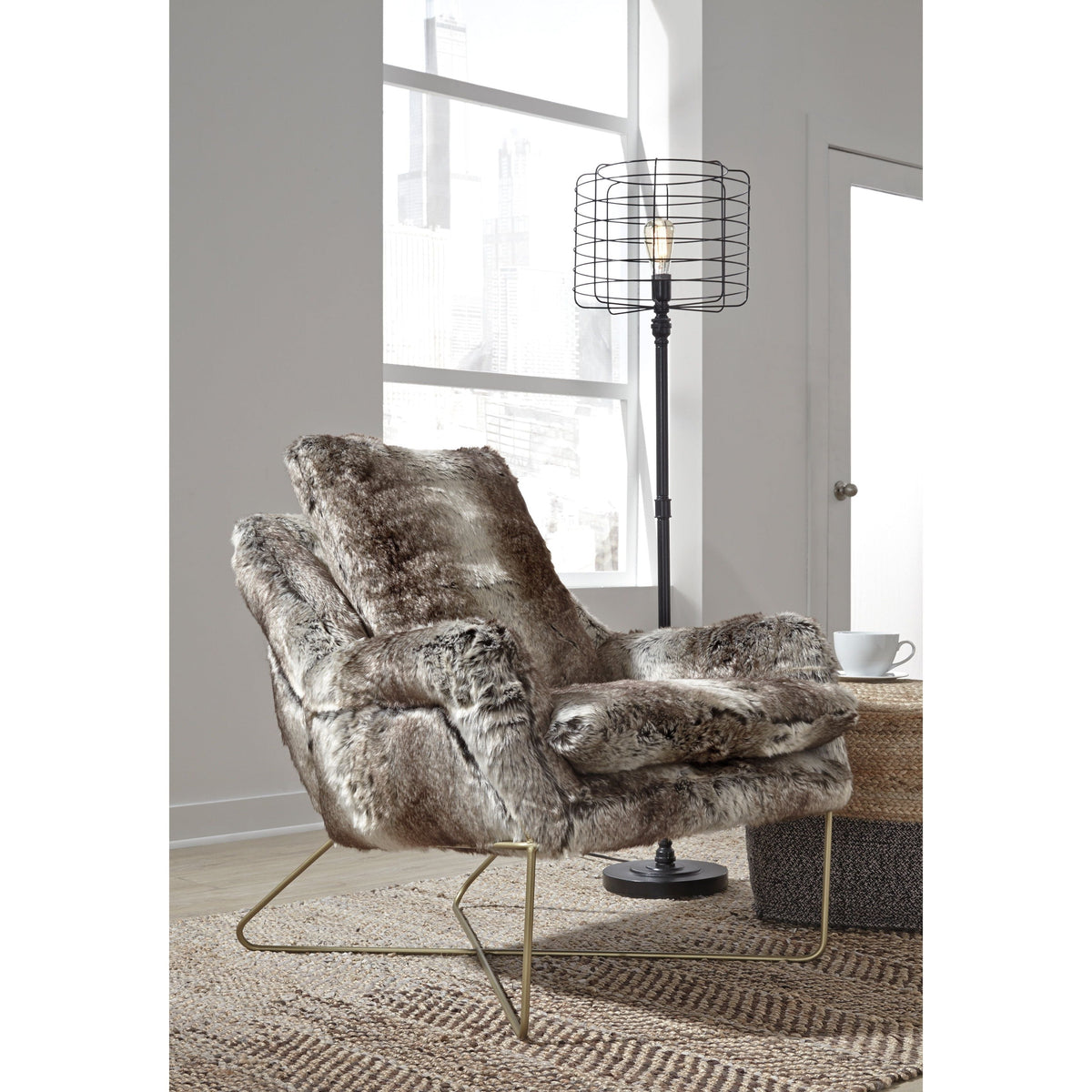 Wildau Gray Faux Fur Accent Chair
