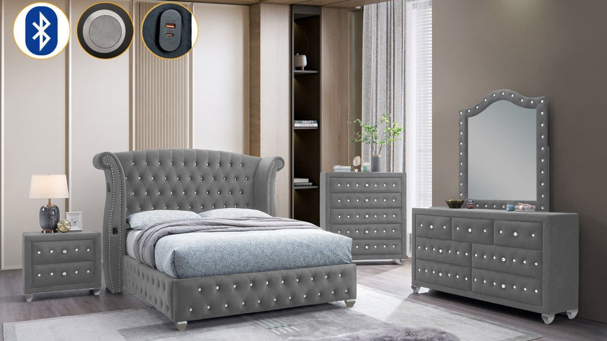 Divina Velvet Bed Set — Bluetooth Speaker & USB-C