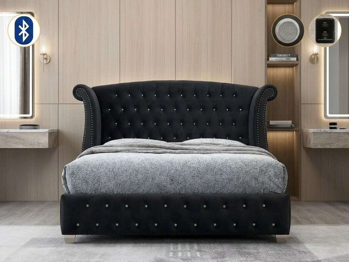 Divina Velvet Bed Set — Bluetooth Speaker & USB-C