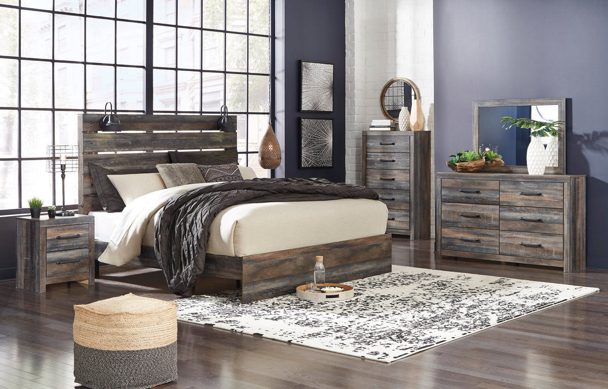 Drystan Rustic Bedroom Set — Lighted Headboard with USB