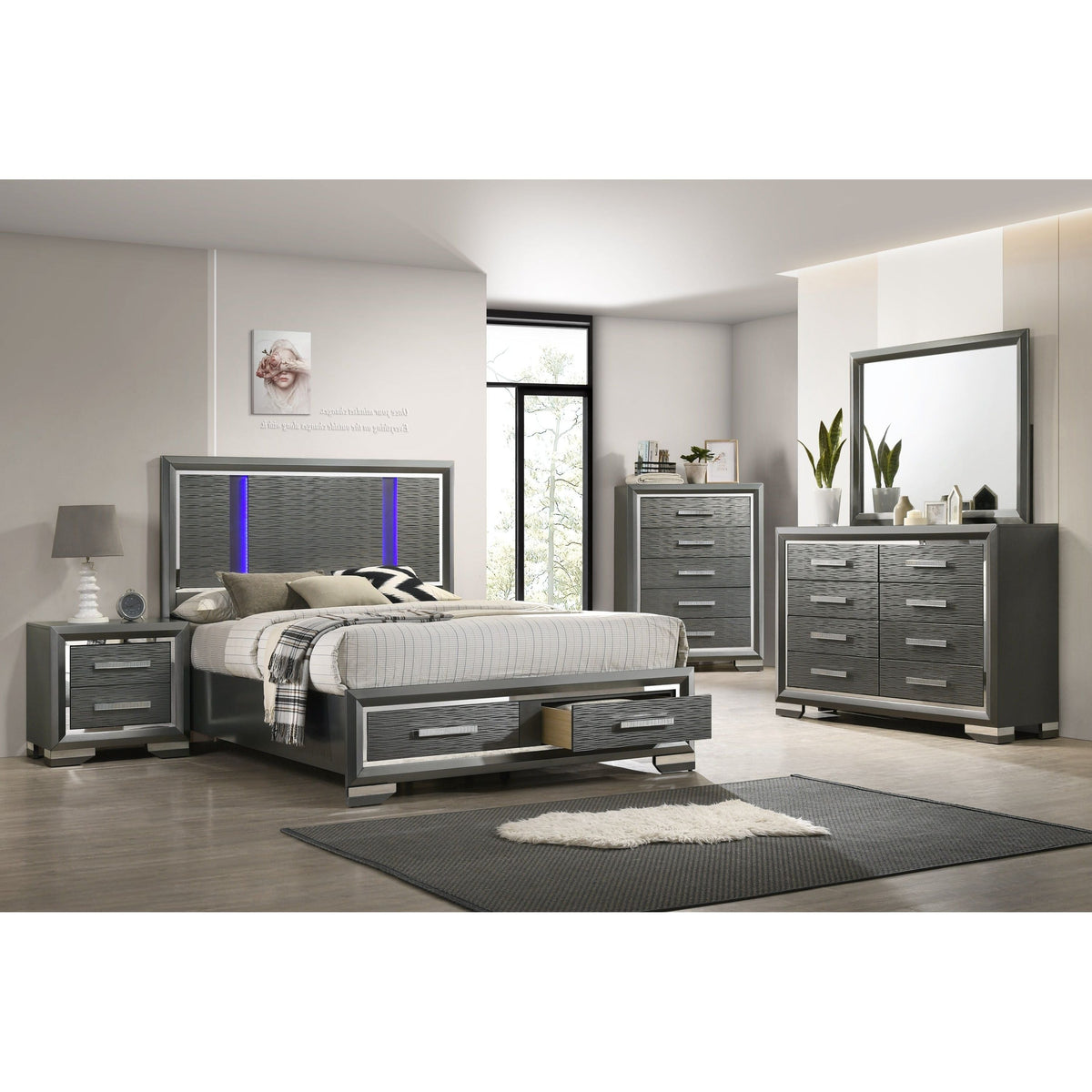 Maisy Gray Bedroom Set — Storage Drawers, No Box Spring Needed