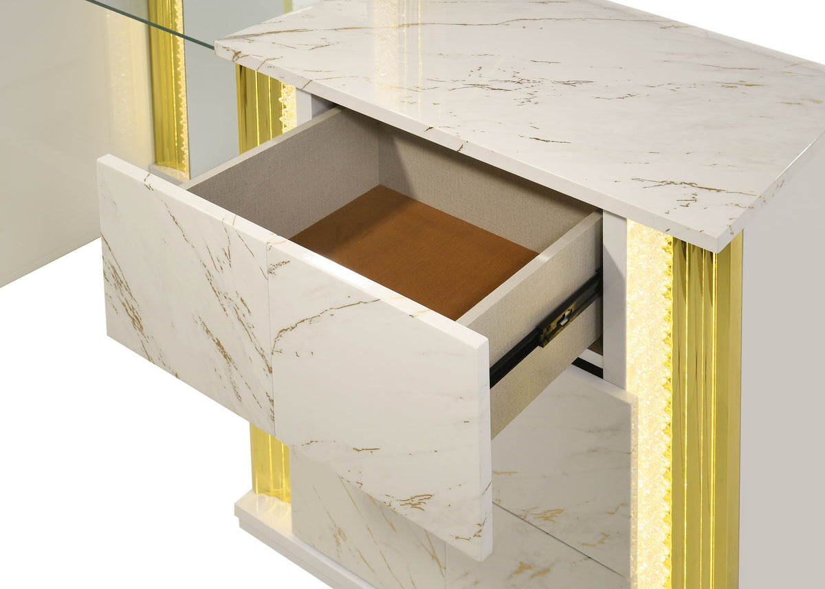 Mika Vanity — Luminous LED Pillars & Faux Marble Finish