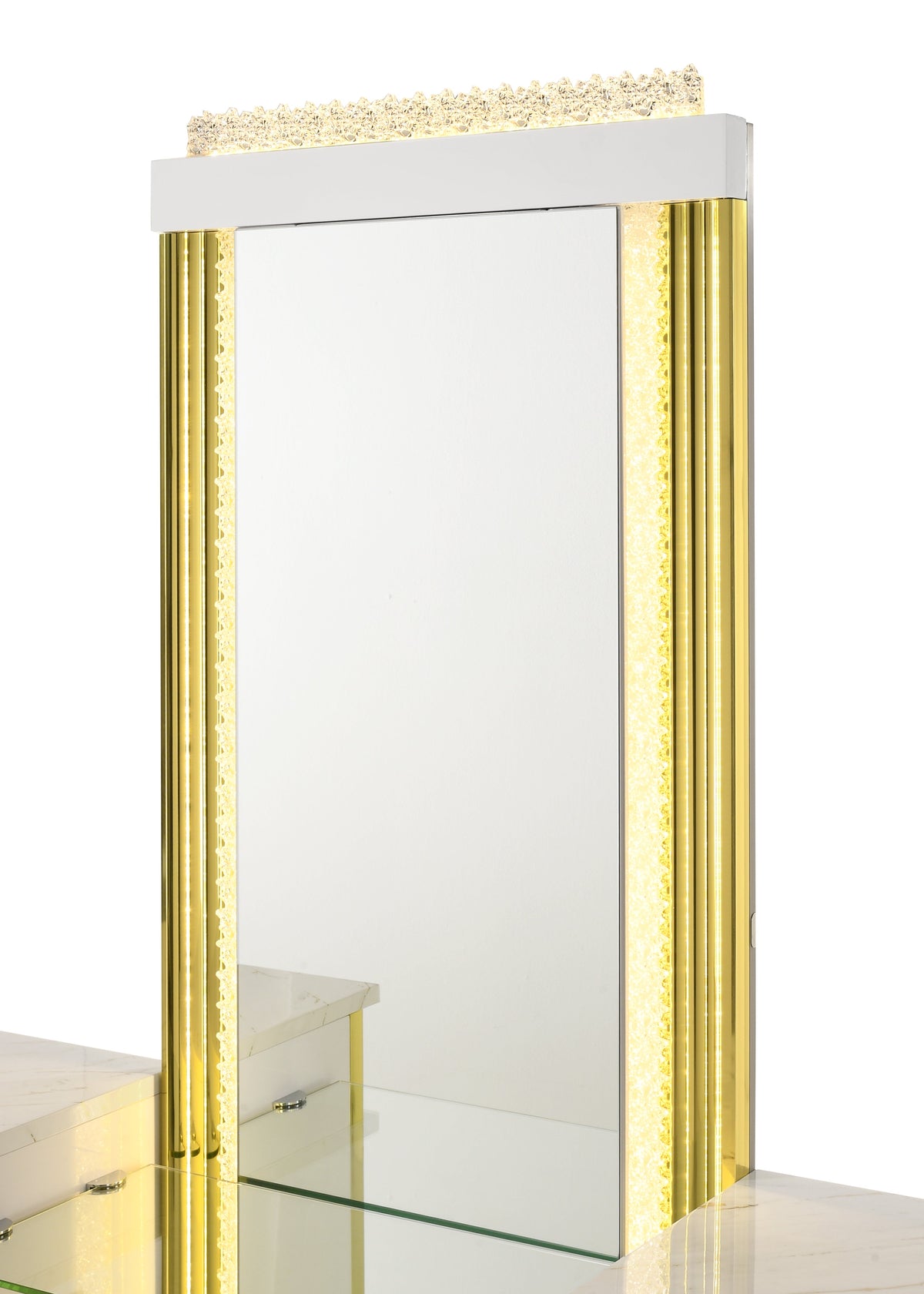 Mika Vanity — Luminous LED Pillars & Faux Marble Finish