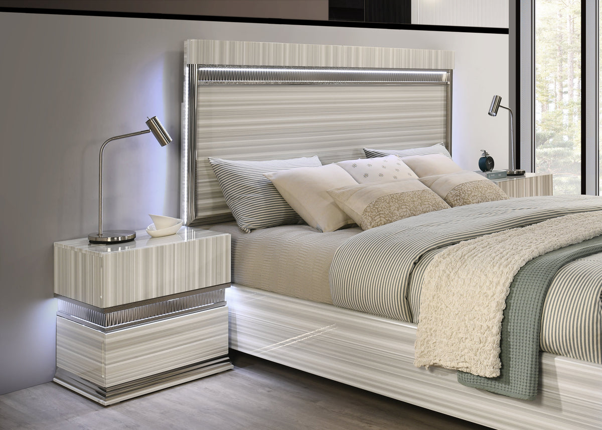 Carrara Light Grey High Gloss Bedroom Set — LED Lighting