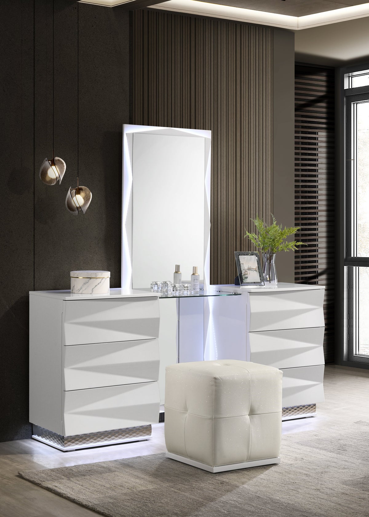 Serene White High-Gloss Vanity — Backlit LED Mirror