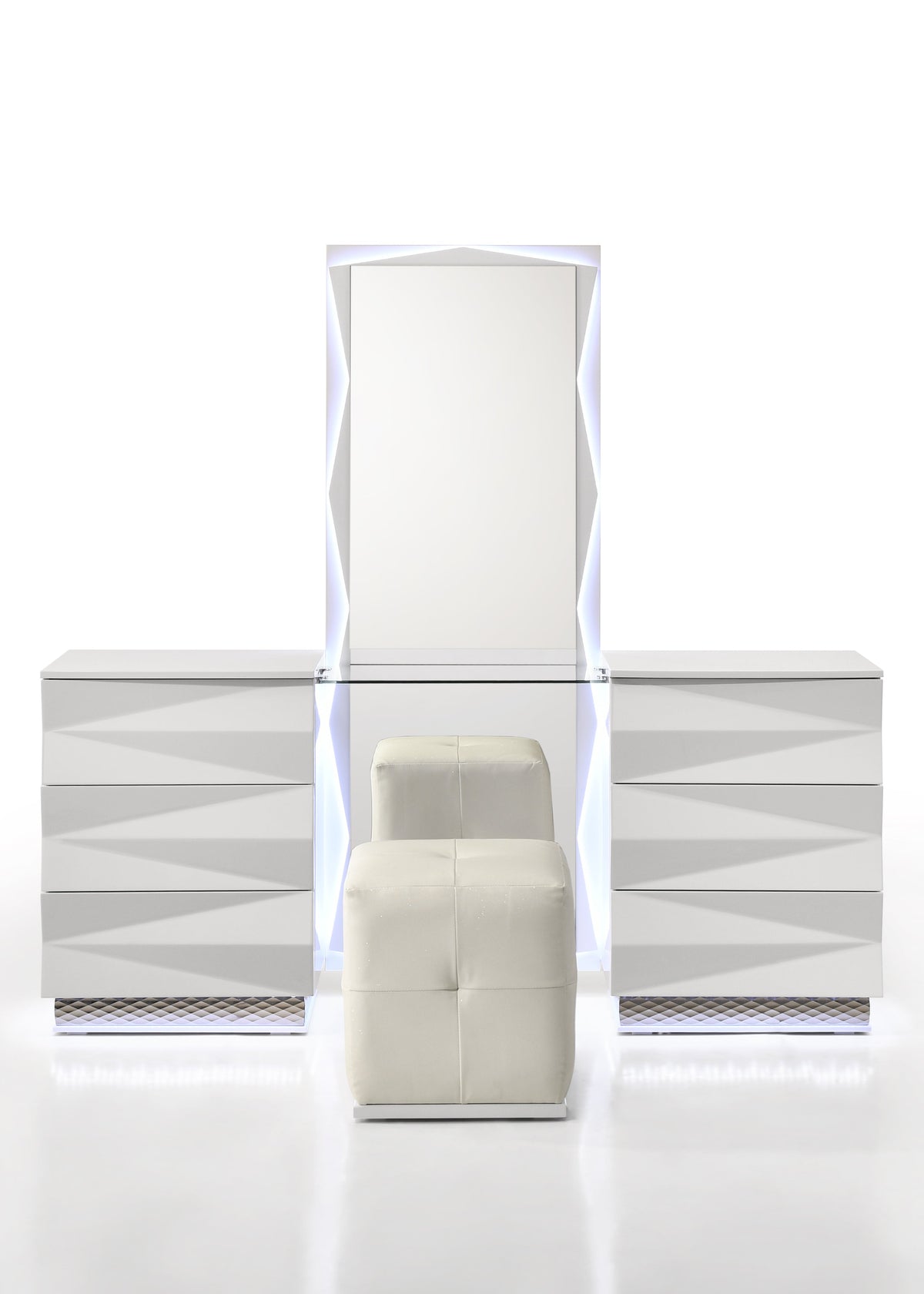 Serene White High-Gloss Vanity — Backlit LED Mirror