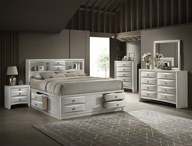 Emily White Storage Bedroom Set — Captain's Bed