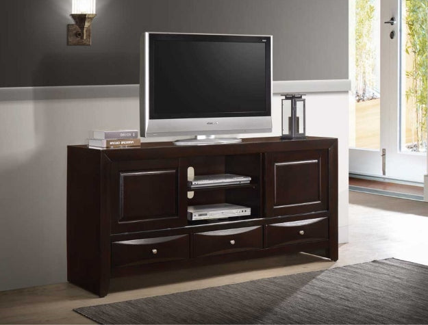 Emily Dark Cherry TV Stand — Sliding Doors & Drawers