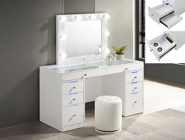 Luxo White Lighted Vanity Set — Vanity & Stool