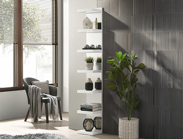 Luxo White Shelving Rack — Mirrored Back Panel