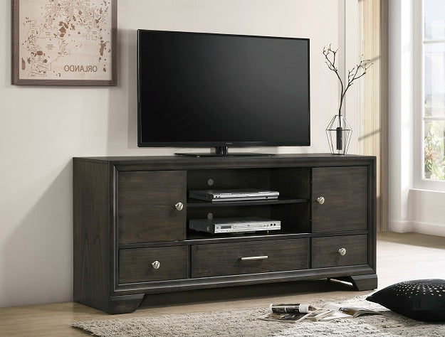 Jaymes Dark TV Stand — Sliding Doors & Cable Management