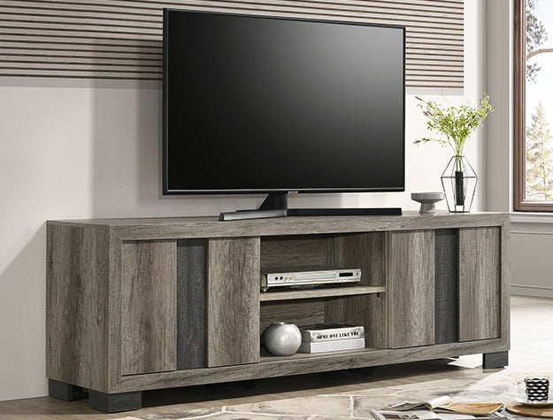 Rangley Grey/Brown TV Stand — Sliding Doors & Shelving
