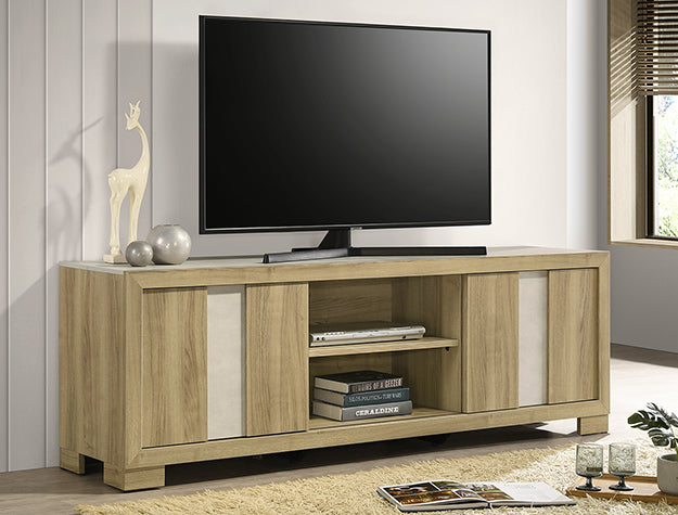 Rangley Driftwood TV Stand — Sliding Doors & Shelving