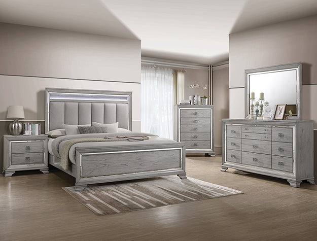 Vail Gray Bedroom Set — LED-Lit Tufted Headboard