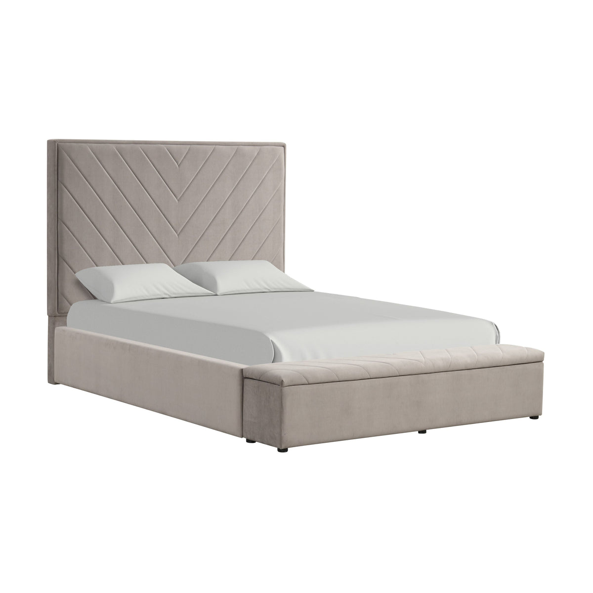 Mio Grey Velvet Bed — Storage, No Box Spring Needed