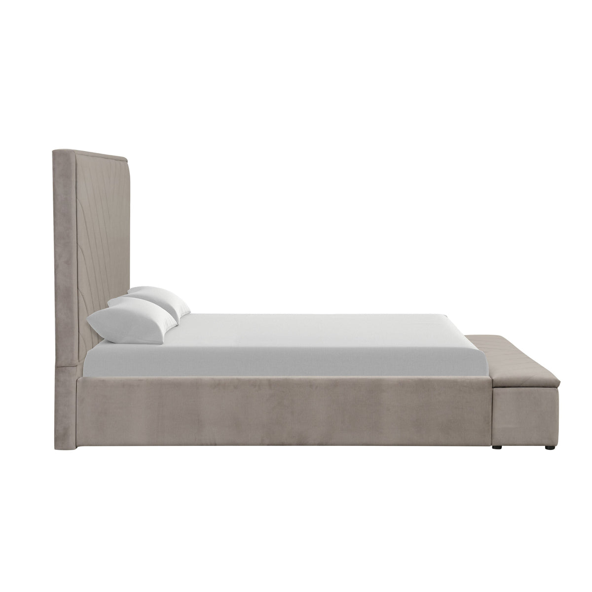 Mio Grey Velvet Bed — Storage, No Box Spring Needed