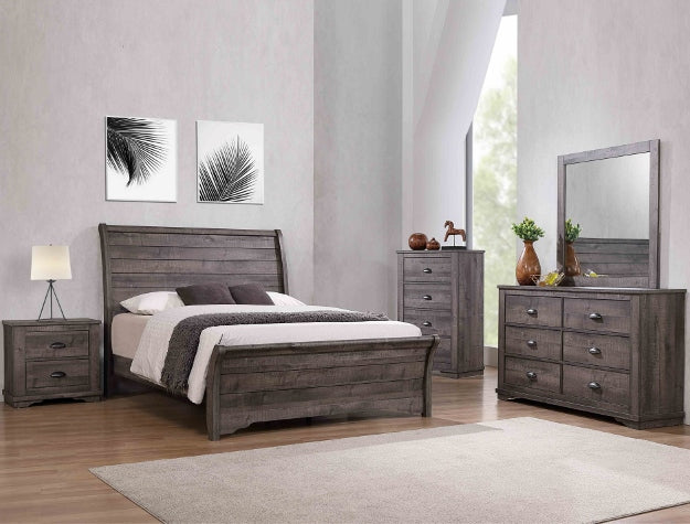 Coralee Grey Bedroom Set — Queen/King Bed, Dresser & Nightstand