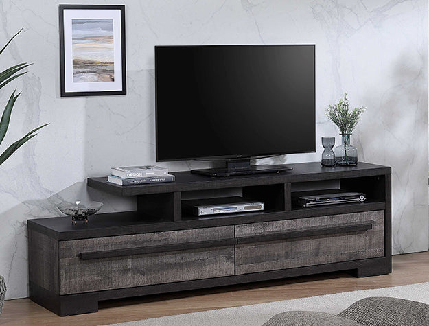Remington Gray/Ebony TV Stand — Open Shelf & Drawers