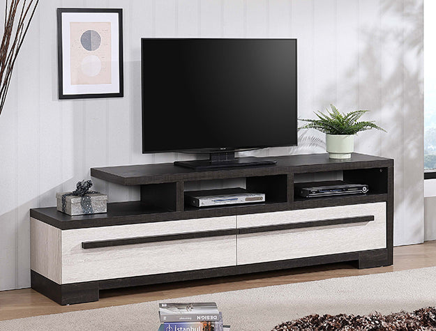 Remington Chalk/Ebony TV Stand — Open Shelf & Drawers