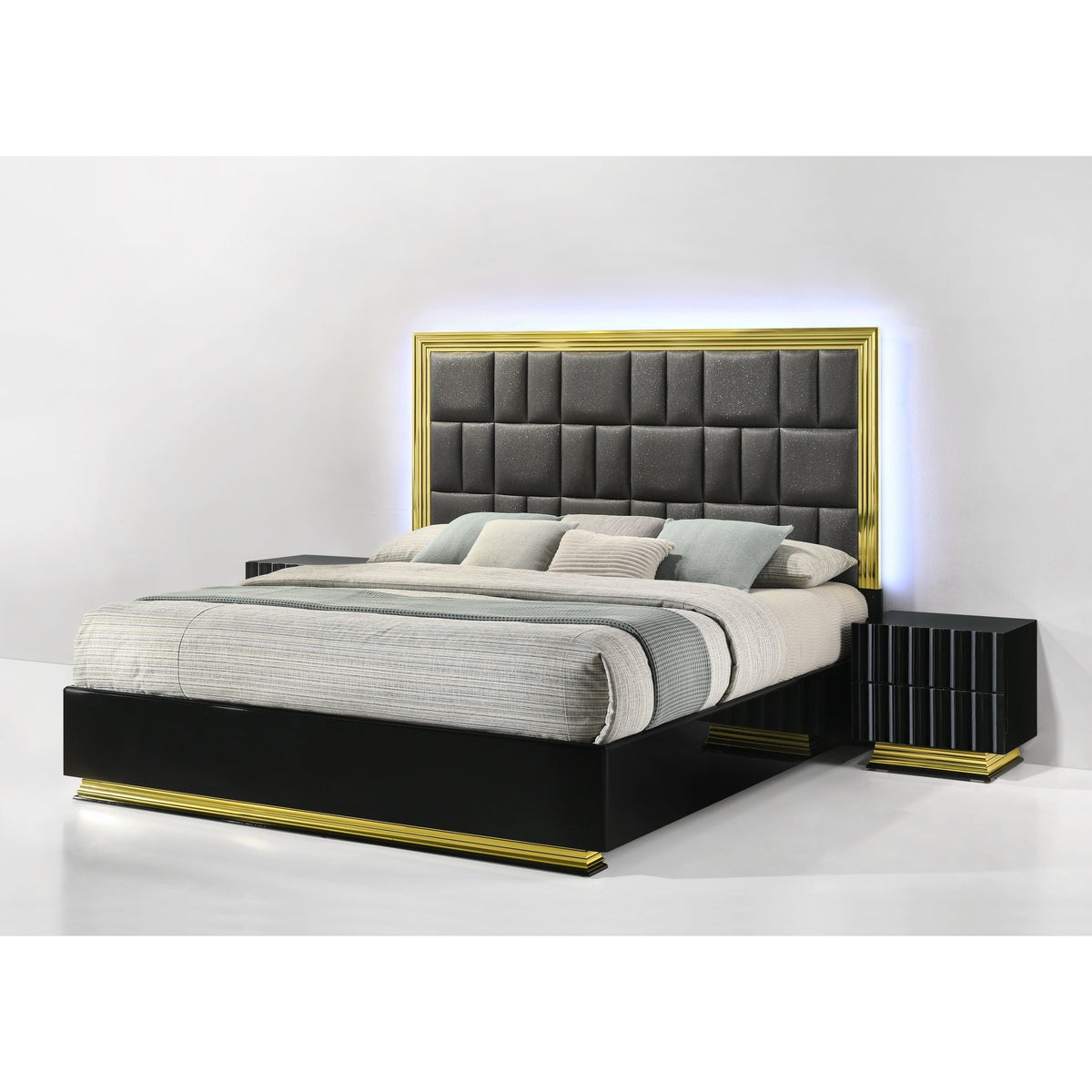 Lila Black and Gold Bedroom Set — LED Headboard