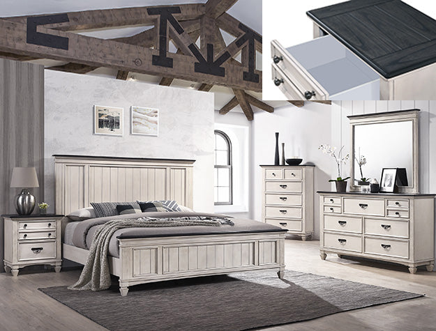 Sawyer Light Gray Bedroom Set — Bed, Dresser & TV Stand
