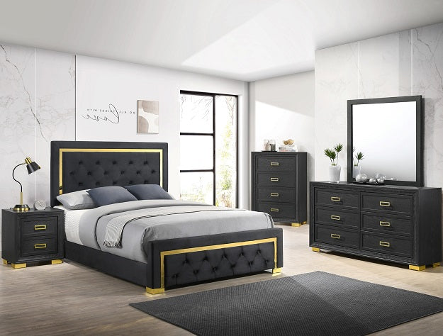 Pepe Black & Gold Bedroom Set — Tufted Headboard