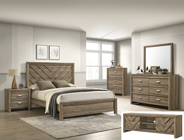Valor Light Brown Bedroom Set — Bed, Dresser & TV Stand